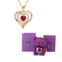 Collar Colgante De Corazón Rojo Con Zirconia Y Oso Flor Romántico Para Mujer Joyería De Boda Y Navidad Caja De Regalo - details 4