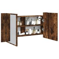 vidaXL Armario espejo baño luz LED acrílico 90x12x45 cm en color Gris hormigón/Marrón roble/Negro y más | almacenamiento funcional diseño moderno para baño dormitorio sala - details 3