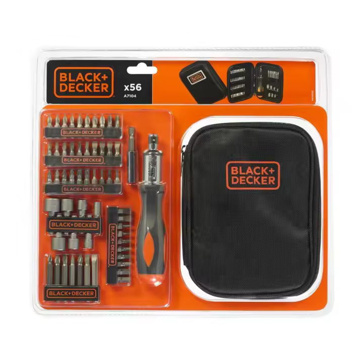 Black & Decker Juego de 56 Piezas para Atornillar con Atornillador de Carraca, A7104-XJ | ¡Organización y Eficiencia en Cada Proyecto! - 1
