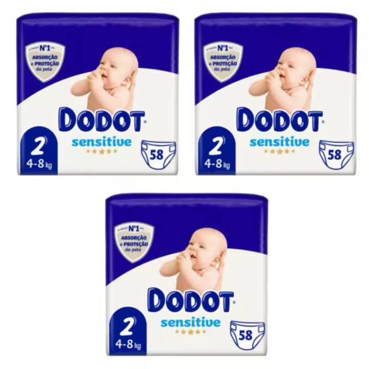 Pañales DODOT Sensitive Talla 2, 58 Unidades, 4-8kg, 3 Bolsas (Total 174 Pañales) - 1