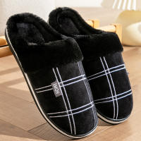 Pantuflas De Casa Para Hombre Talla Grande 50-51 Cuadros De Poliéster Espuma De Memoria Invierno Plush Interior Calientes Antideslizantes Negro - details 8