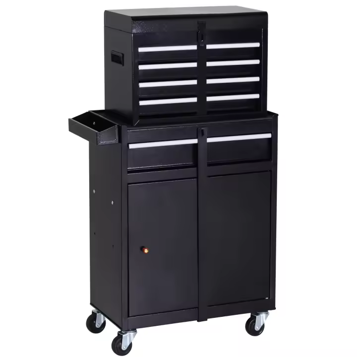 DURHAND Carro de Herramientas con Ruedas Taller Móvil con 5 Cajones Armario de Almacenaje y Alfombra Antideslizante Carga 52 kg para Garaje 60x28x104,5 cm Negro - 1