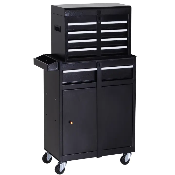 DURHAND Carro de Herramientas con Ruedas Taller Móvil con 5 Cajones Armario de Almacenaje y Alfombra Antideslizante Carga 52 kg para Garaje 60x28x104,5 cm Negro - 1