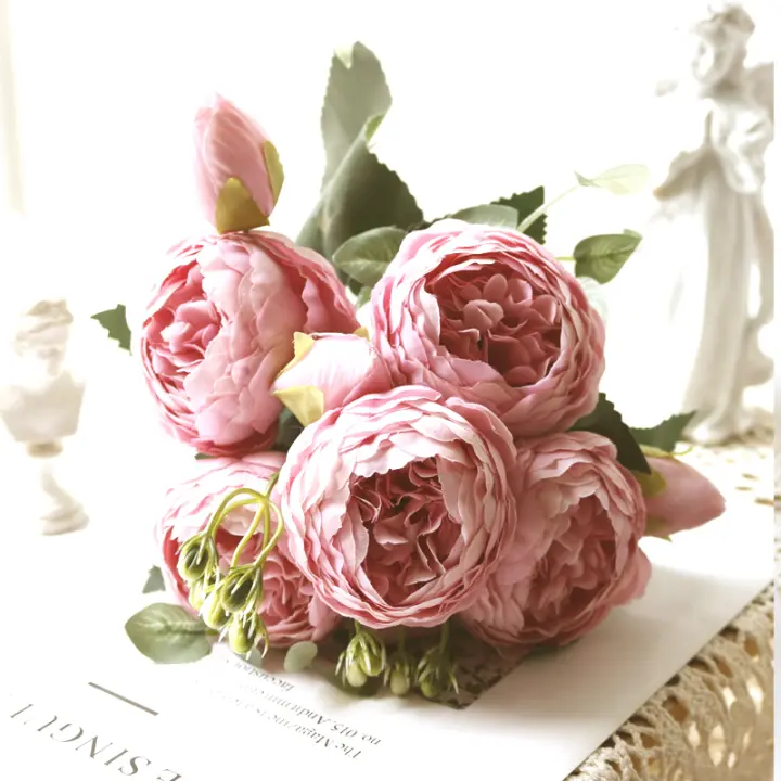 1 Rama De Púas De Seda En Blanco Para Decoración De Hogar Accesorios De Boda Fiesta DIY Pompones Rosas Artificiales Plantas Falsas Para Scrapbook - 1
