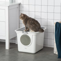 PawHut Arenero para Gatos con Pala Inodoro para Mascotas con 2 Puertas Entrada Principal y Salida Superior 44x55x39 cm Blanco y Gris - details 1