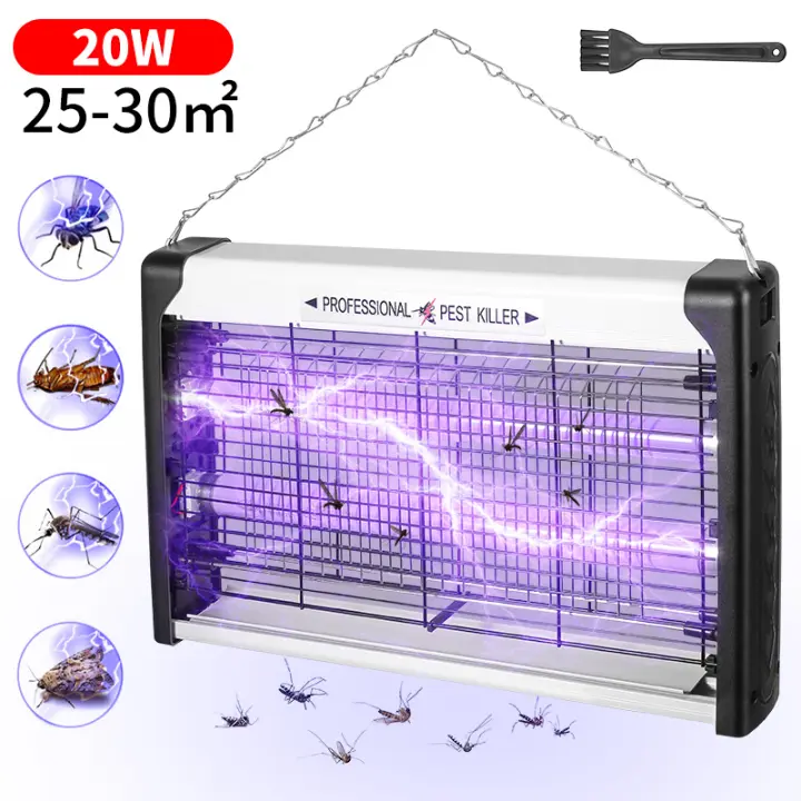 Lámpara antimosquitos 20W 1800V Alcance efectivo de la lámpara UV 25-30 m² Mata moscas para interiores y exteriores con cepillo de limpieza Lampara Mata Insectos para interior o exterior - 1