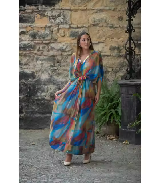 VESTIDO KAFTAN TIE DYE SUNSET AND MOON  PV2281B - 1