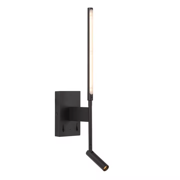 Lucide FINAN - Lámpara de pared - LED - 2700K - Con punto de carga USB - Negro - 1