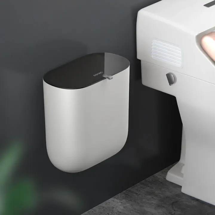 Bandeja De Basura Montada En La Pared Con Tapa 10L Caja De Basura Colgante Para Cocina Y Baño Ecológica De Plástico - 1