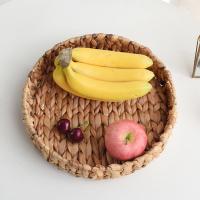 Cesta De Paja Tejida a Mano Para Frutas Té Aperitivos Pan Caja De Almacenamiento Redonda De Hyacinth De Bambú - details 3