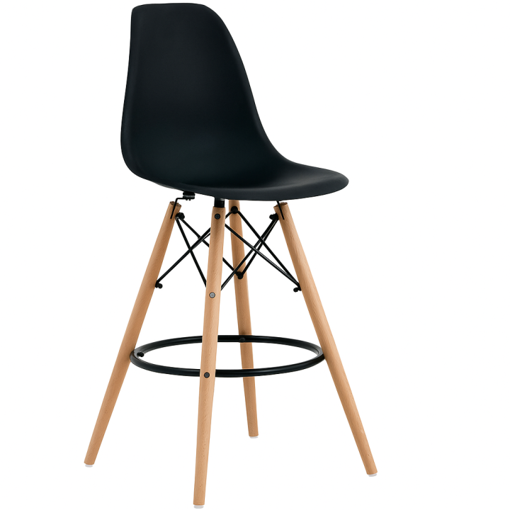 ORION91oficial® - Taburete Alto, Estilo Nórdico, Polipropileno Color Negro 🖤 y Patas en Madera Haya (46x43x105 cm) Comedor, Oficina, Restaurante, Bar, Hostelería, Cocina – spaziOrion91