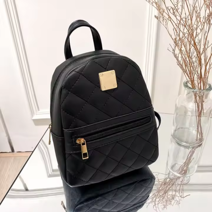Mochila De Piel De PU De Gran Capacidad Mini Lingge Bordada Para Mujer Color Sólido Con Cierre De Cremallera Estilo De Moda Para Viajes Y Shoulder Bag - 1