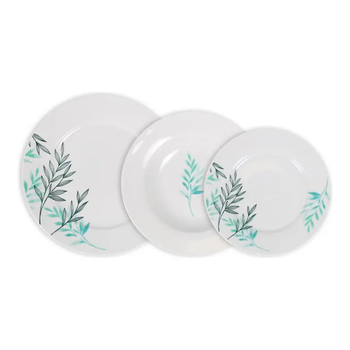 La Mediterránea - Vajilla completa 18 Piezas de Porcelana, Incluye 6 Platos Llanos de (24 cm), 6 Platos Hondos de (21,5 cm) y 6 Platos de Postre de (19 cm) - 1