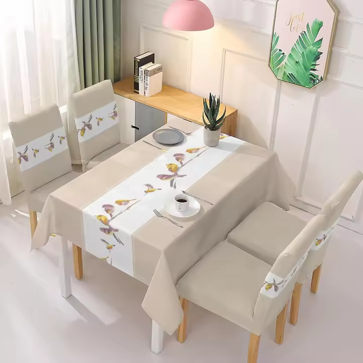 TODOBIEN STORE - Juego de Mantal y Funda de Silla, Mantel de Mesa Rectangulo 140 x 180, 4 Fundas para Silla con Elastico, 100% Poliester, Estampado Moderno. - 1