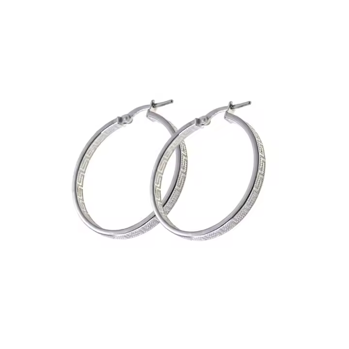 Aros Pendientes Plata Ley 925m mujer 25 mm. ancho 3 mm. detalle greca - 1