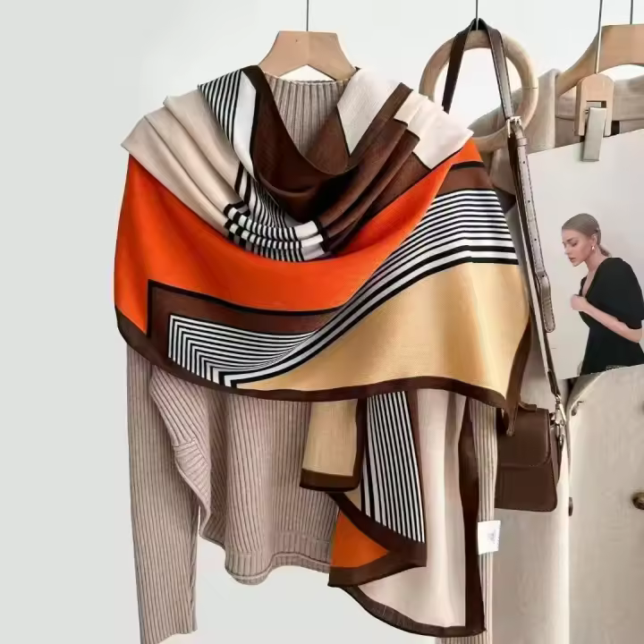 Bufanda De Geometría Vibrante Y Con Contraste - Suave Transpirable Impermeable Y De Protección Solar Viaje Amigable - Perfecto Para Primavera Y Verano Para Mujer - 1