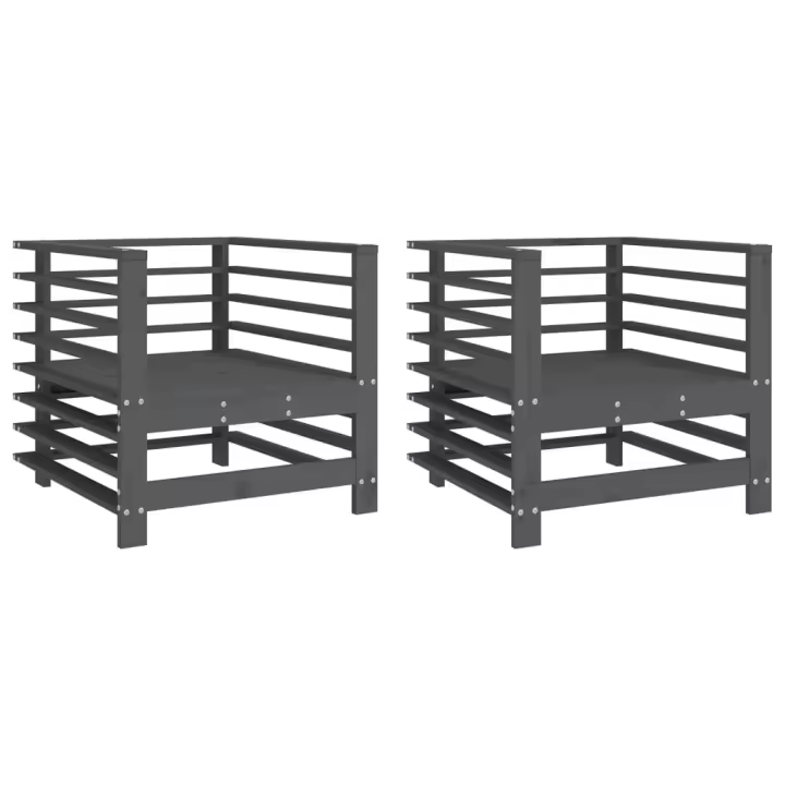 vidaXL Sillones de jardín 2 unidades madera maciza de pino gris - 1