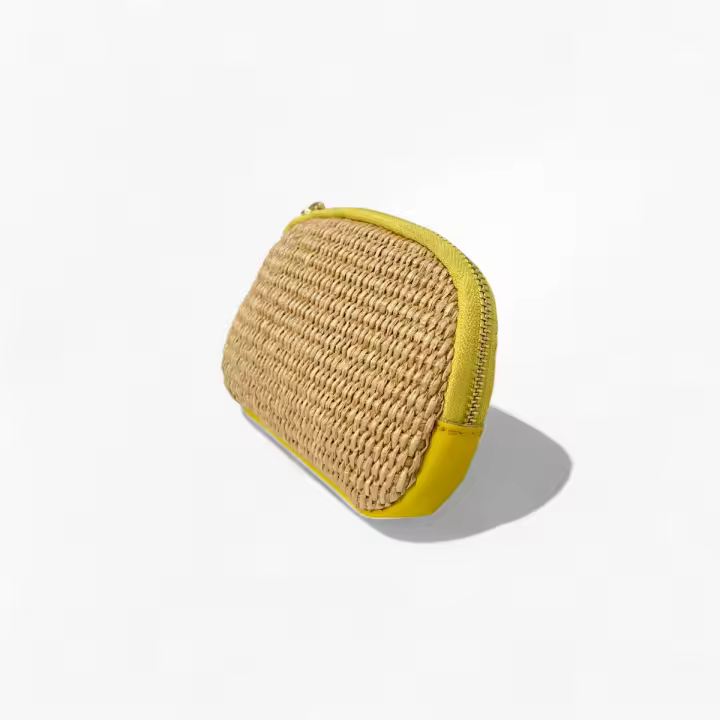 Monedero de paja y cuero genuino para mujer, bolsa de verano para playa,Cartera De VERANO, Estilo Bohemio De Verano Tejido De Hierba, Hecho a Mano,Dulce Y Fresca,Bolsillo de paja para monedas，Cartera artesanal mixta: paja natural + piel auténtica - 1