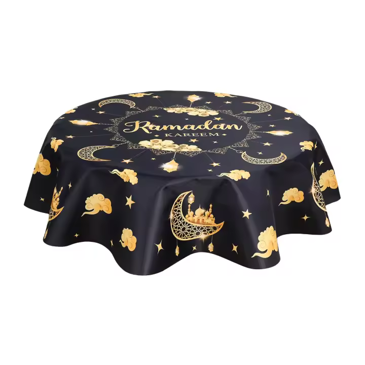 Mantel Redondo De Poliéster 150cm Impermeable Y Resistente Al Aceite Para Decoración De Mesa Eid Mubarak Ramadan Islámica Artística Para Restaurante Y Hogar - 1