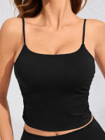 Sudadera Deportiva Para Mujer Con Tirantes Pequeños Y Efecto Scrunch Alta Impacto En Nylon Para Gimnasio Y Yoga Con Almohadillas Incluidas Color Negro - details 9