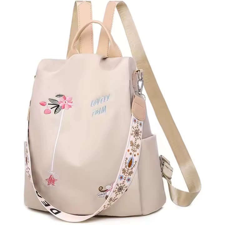 Mochila Antirrobo para Mujeres y Chicas, 2 in 1 Impermeable Bolso Mujer Ligero Con Bordado, Gran Capacidad Casual Mochilas Escolares Ligeras y Elegantes para Viaje Trabajo - 1