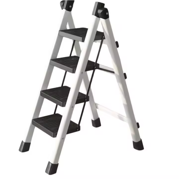 Escalera Plegable, de Tijera, de 3 5 Peldaños, Taburete, Antideslizante, Bloqueo de Seguridad, Fácil de Guardar, Carga hasta 150 kg, Ideal para Cocina, Pasillo, Garaje, Color Blanco - 1