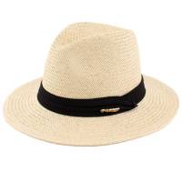Kebedo Moda Sombrero Verano para Sol, Estilo Panamá, Sombrero Paja Hombre, Mujer con cinta decorativa para Playa, Piscina, Vacaciones, Montaña, Fiesta y Viaje, Diseño de ala Ancha Protección Solar, Talla Única ajustable Unisex Adulto, Beige - details 0