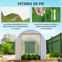 Outsunny Invernadero de Túnel 500x200x205 cm Invernadero de Jardín con Puerta Enrollable y 8 Ventanas Cubierta PE 140 g/m² Marco de Metal para Cultivo Plantas Verduras Blanco - details 4
