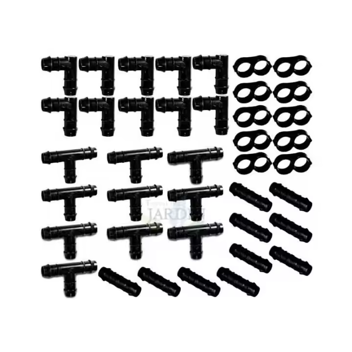 Suinga Pack 40 Piezas Riego por Goteo 16mm: Tes, Codos, Enlaces, Estranguladores - 1