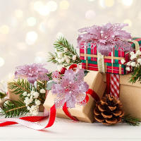 Adornos De Navidad 5/10Pcs Flor Plateada Brillante Para Decoración De Árbol Y Hogar Tamaño 11/16cm Ornaments De Año Nuevo Xmas - details 6