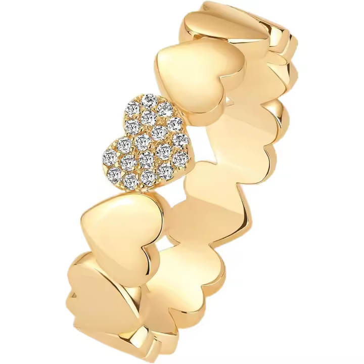 Anillos de corazón Chapados en oro de 14 Quilates para Mujer | Love Valentines Statement Chunky Signet Ring Band | Anillos de Amistad Oro Amarillo 7 - 1