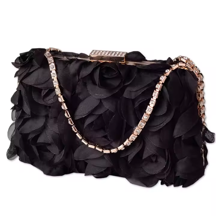 Bolso De Noche De Encaje Con Flor Para Mujer Color Champán Bolso De Vestido Hecho a Mano Con Diamantes Bolsa Para Joyería - 1