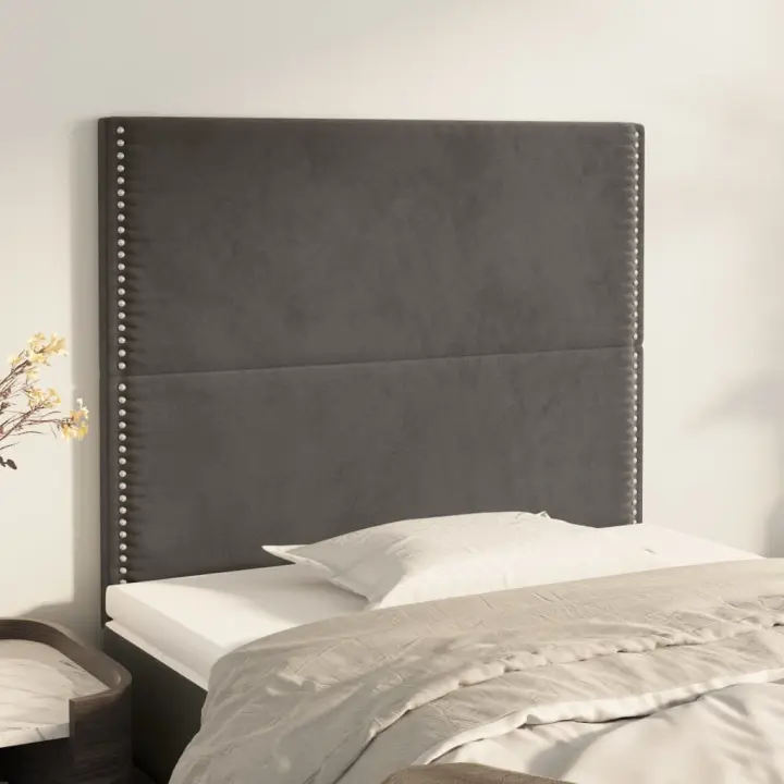 vidaXL Cabeceros 2 unidades de terciopelo gris oscuro 90x5x78/88 cm - 1