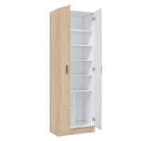Meimon Armario MULTIUSOS 2 puertas color Roble Canadian con 5 estantes regulables, interior blanco, tiradores ABS gris aluminio, estructura en melamina TIPO E1, bisagras y soportes metálicos, medidas 180x59x37 cm - details 2