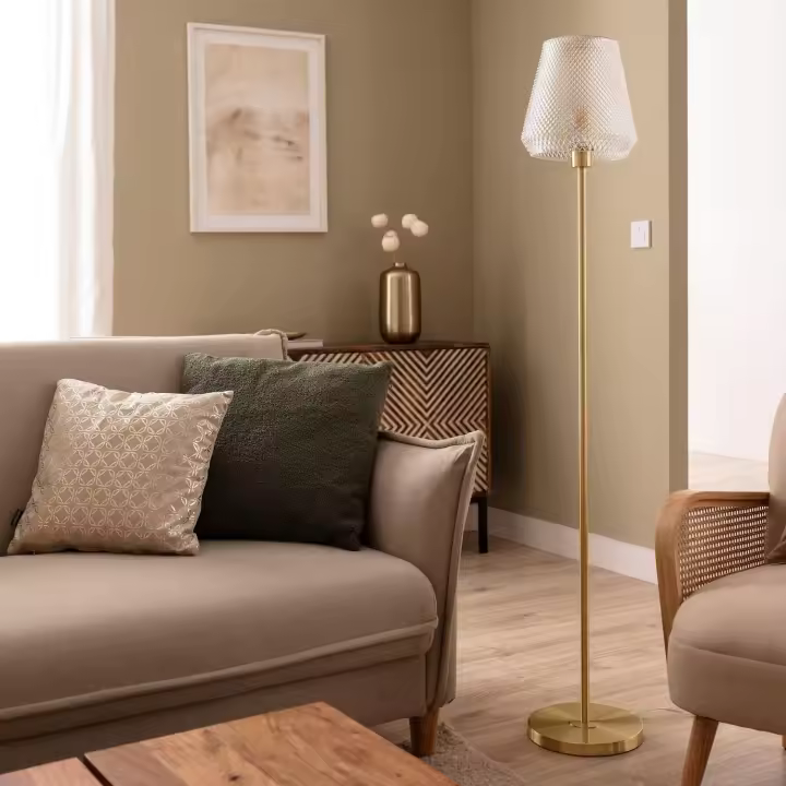 Ledkia Lámpara de Pie Metal y Cristal Stiklu Dorado - 1