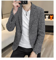 Chaqueta De Chequera Casual Para Hombre Estilo Coreano Slim Fit Traje Simple Elegante Abrigo Formal Con Cierre Único Material Poliéster Adecuado Para Todas Las Estaciones - details 8