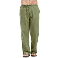Men's Cotton Linen Pants Summer Solid Color Breathable Linen Trousers Male Casual Elastic Waist Fitness Pants - details 2