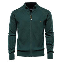 Suéter para Hombre, Chaqueta Cárdigan de Otoño para Hombre, Nuevo suéter Jacquard con Solapa de Color sólido, suéter Informal con Cuello Alto - details 1