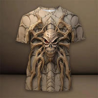 Camiseta De Verano Para Hombre Con Patrón De Elemento De Calavera 3D Estilo Casual Manga Corta Cuello Redondo Gran Talla Ropa De Calle - details 16