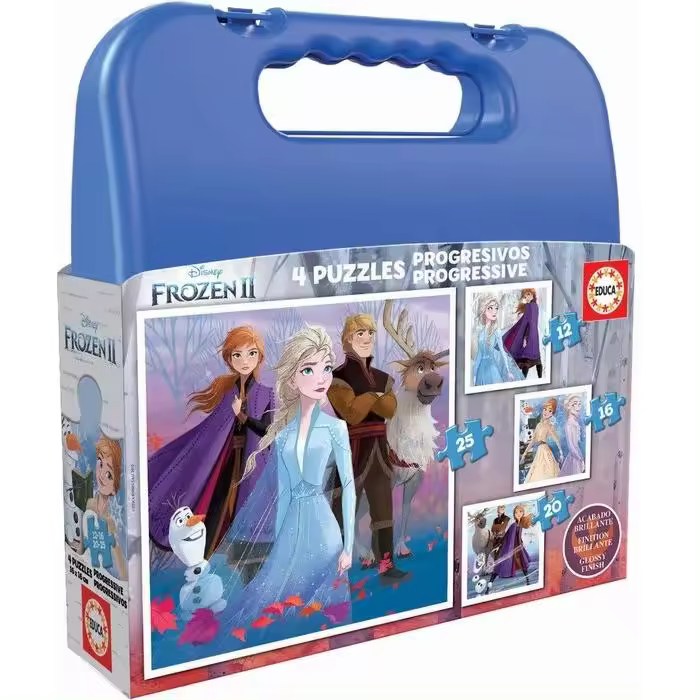 Puzzles Frozen Progresivos Educativo En Maletín, 4 unidades, 12-16-20-25 piezas, Maletín Puzzles Frozen 2, Infantil, Niños, Niñas, Educa Borras - Kiglam - 1