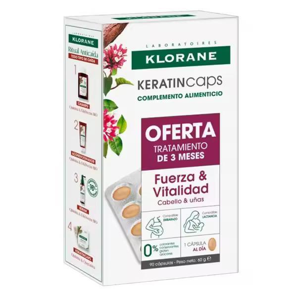 Klorane Anticaída Keratin Cabello Y Uñas 90 Cápsulas Pack - 1