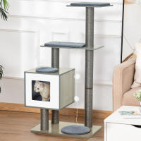 PawHut Árbol Rascador para Gatos de Madera 71,5x49,5x120 cm Torre de Gato con Cueva Plataformas Postes Rascadores de Sisal Cojines de Felpa Suave y Bolas Colgantes - details 1