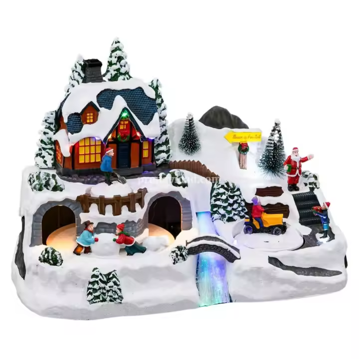 XOCOTŌ® Pueblo de navidad "Chefchaouen"  Escena navideña luminosa con niños jugando delante de la casa de Papá-Noel  37.5x21.5x25.5 cm - 1