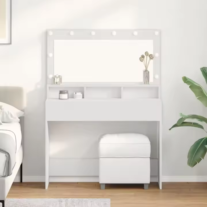 mesa de tocador blanca vidaXL con luces LED - 100x41x135 cm - 1