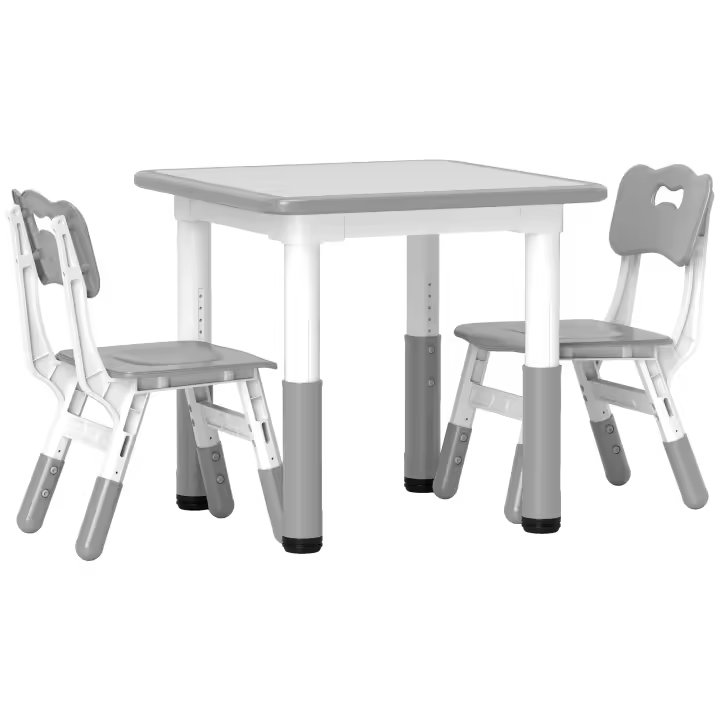 AIYAPLAY Mesa y Sillas Infantiles de 3 Piezas con Altura Ajustable Mesa Infantil con 2 Sillas Fácil de Limpiar para Niños de 18 Meses a 5 Años para Sala de Juegos Dormitorio Guardería Blanco y Gris - 1