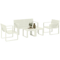 Outsunny Conjunto de Jardín Exterior 5 Piezas Muebles Jardín Exterior con 2 Sillones 1 Sofá de 2 Plazas y 2 Mesas de Centro Diseño de Lamas Impermeable Anti-UV Blanco - details 0
