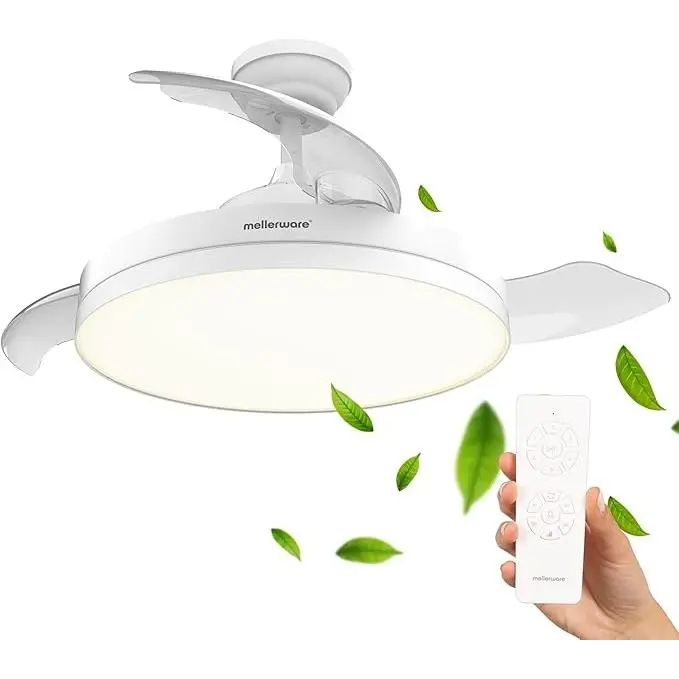 Mellerware - Ventilador de Techo Retráctil Brizy Foldable 40W  6 Velocidades  3 Aspas  Motor DC Ultra silencioso  Temporizador  Función Verano Invierno  Luz LED - 1