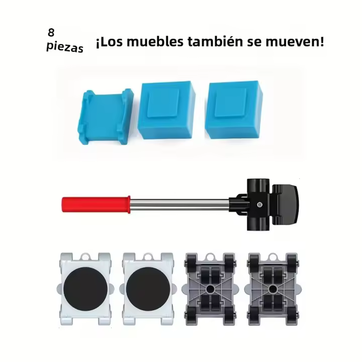 Set De 8 Piezas De Herramientas Para Muebles Mover Pesados Con Rodullos Y Barra Elevador De Muebles Con Ruedas Herramienta Profesional Para Mudanzas - 1