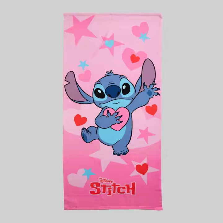 Toalla de Playa Estampada Lilo&Stitch, Modelo Hearts, Multicolor, 70x140cm, Disney - 1