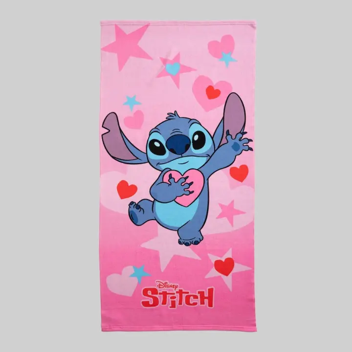 Toalla de Playa Estampada Lilo&Stitch, Modelo Hearts, Multicolor, 70x140cm, Disney - 1